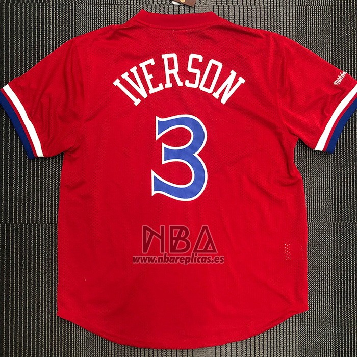 Camiseta Manga Corta Philadelphia 76ers Allen Iverson NO 3 Rojo
